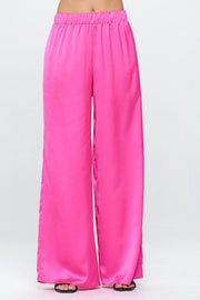 Stretch Satin Pants w/ Elastic Waist and Pocket-Pants-Reneecollection-Urbanheer