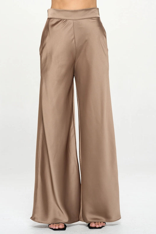 Stretch Satin Pants w/ Elastic Waist and Pockets Dune-Pants-Renee C.-S-Dune-Urbanheer