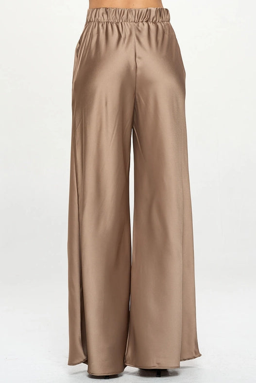Stretch Satin Pants w/ Elastic Waist and Pockets Dune-Pants-Renee C.-S-Dune-Urbanheer