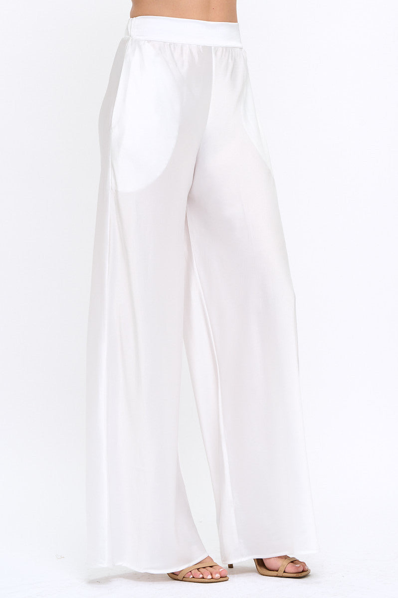Stretch Satin Pants w/ Elastic Waist and Pockets-New Arrival-Reneecollection-Small-WHITE-Urbanheer