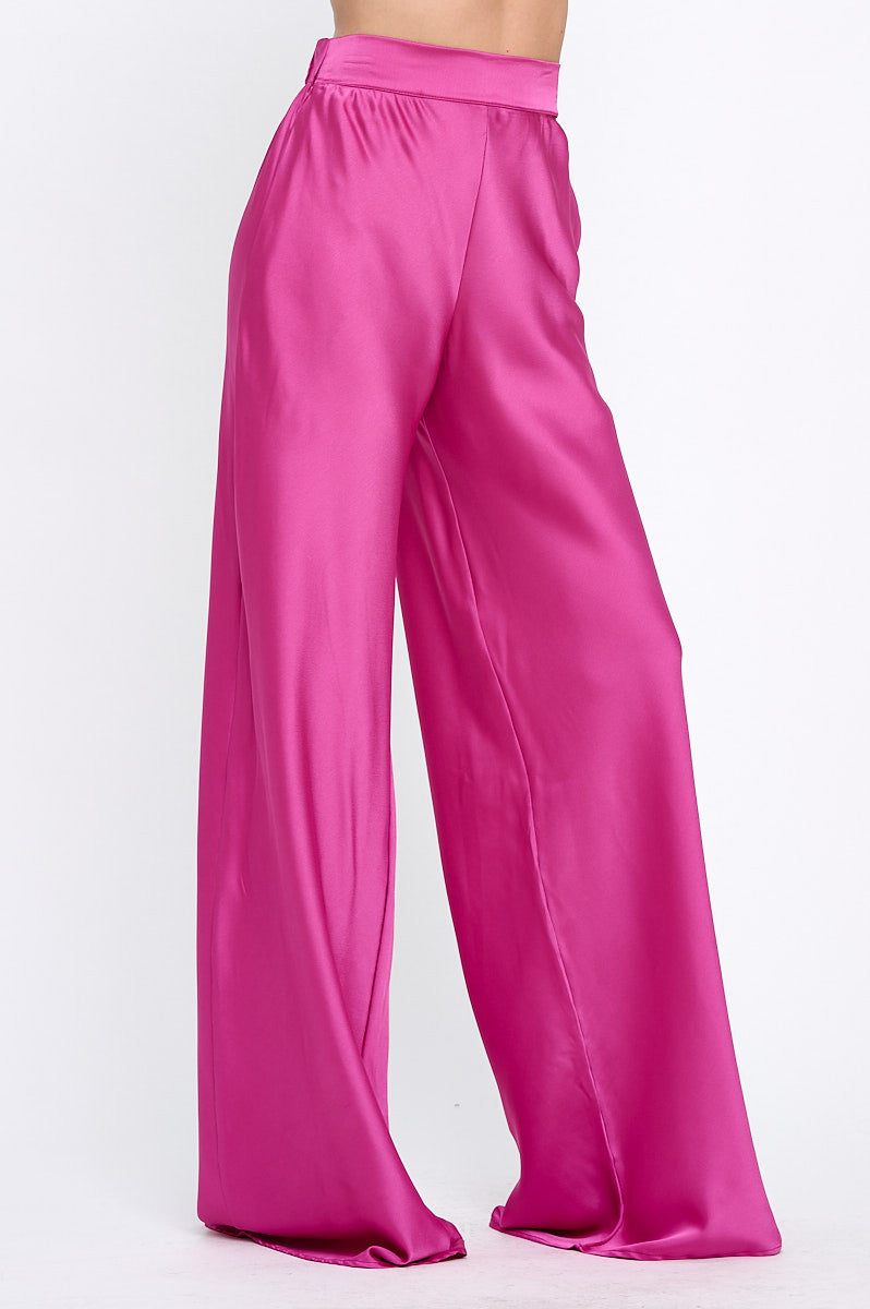 Stretch Satin Pants w/ Elastic Waist and Pockets-New Arrival-Reneecollection-Small-DARK FUSCHIA-Urbanheer