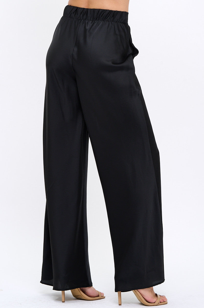Stretch Satin Pants w/ Elastic Waist and Pockets-New Arrival-Reneecollection-Small-BLACK-Urbanheer