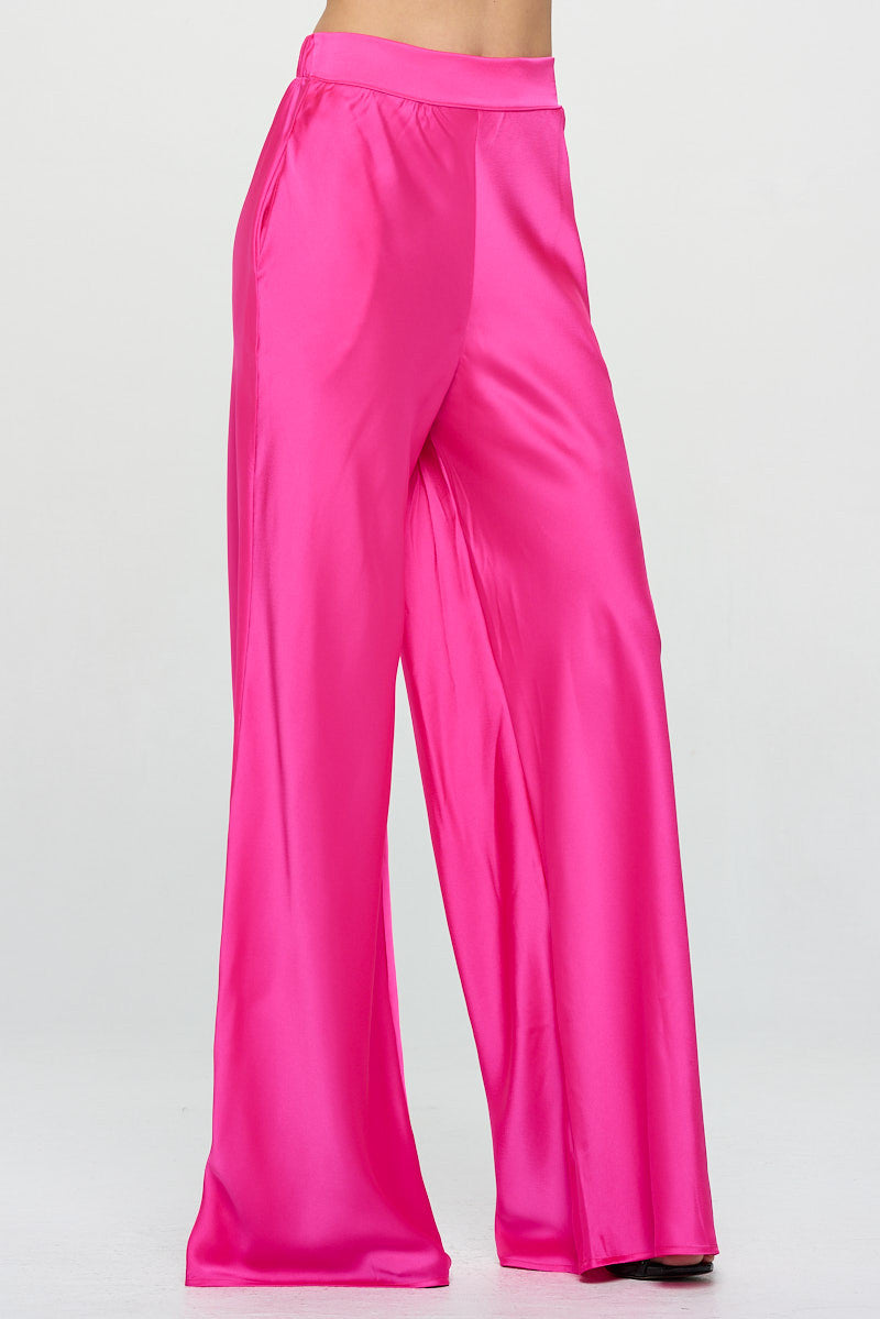 Stretch Satin Pants w/ Elastic Waist and Pockets-New Arrival-Reneecollection-Small-FUSCHIA-Urbanheer
