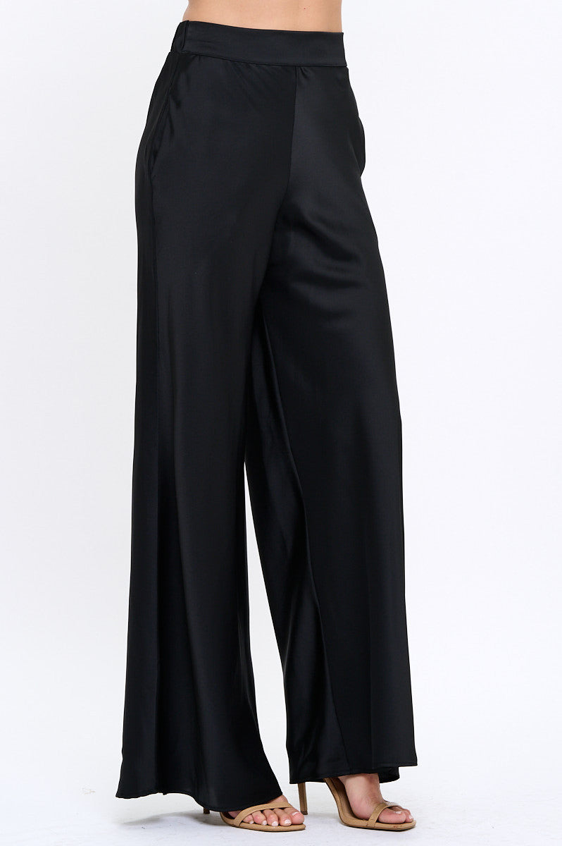 Stretch Satin Pants w/ Elastic Waist and Pockets-New Arrival-Reneecollection-Small-BLACK-Urbanheer