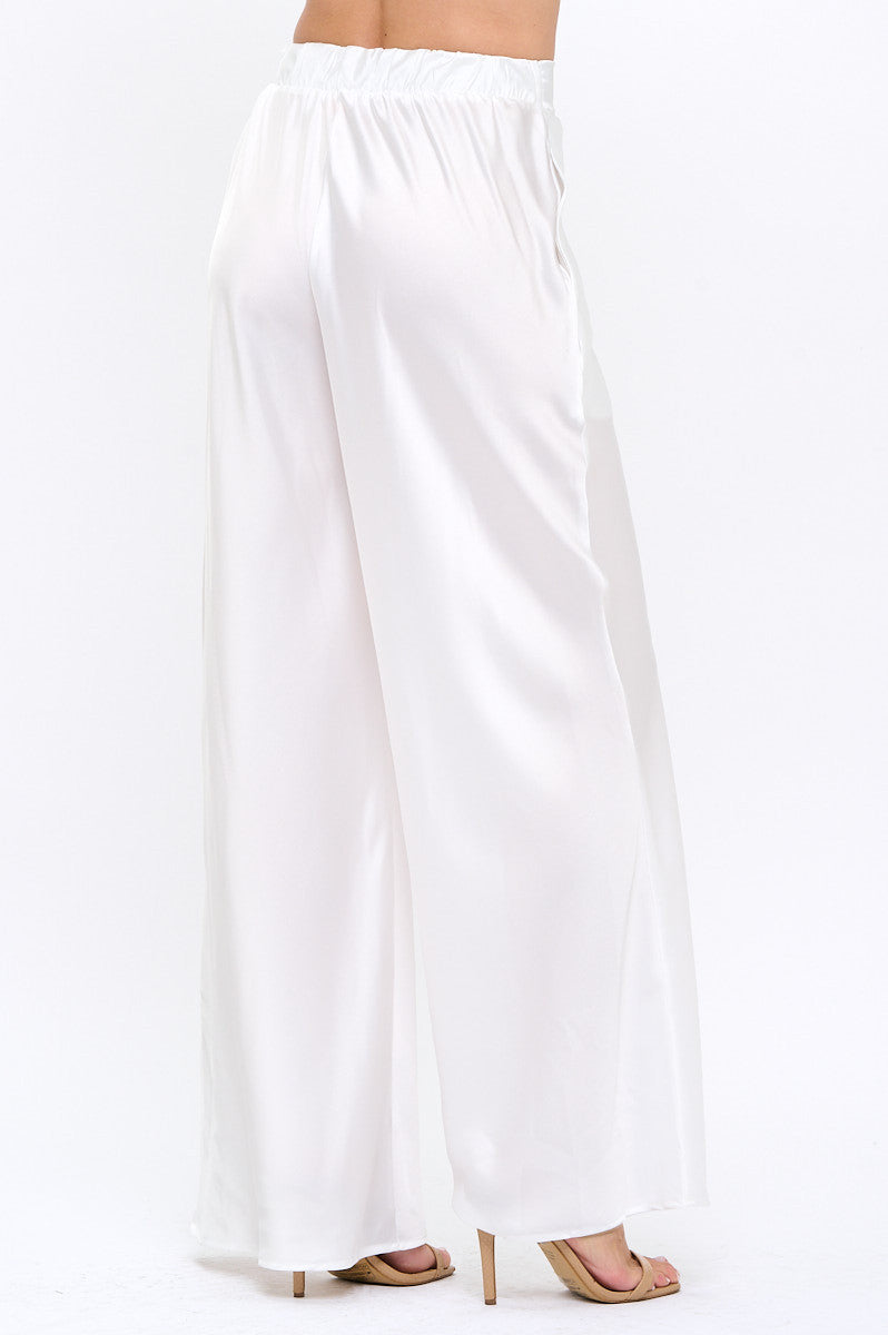 Stretch Satin Pants w/ Elastic Waist and Pockets-New Arrival-Reneecollection-Small-WHITE-Urbanheer