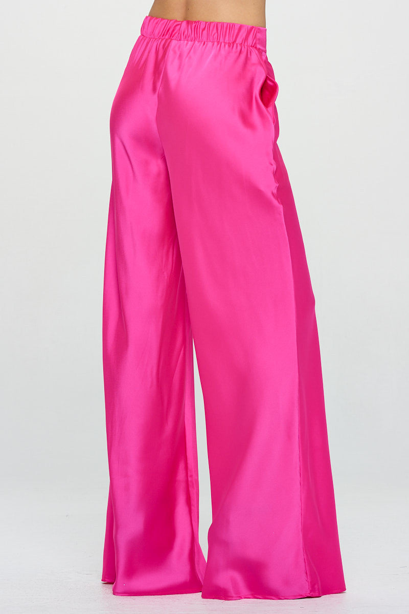 Stretch Satin Pants w/ Elastic Waist and Pockets-New Arrival-Reneecollection-Small-FUSCHIA-Urbanheer