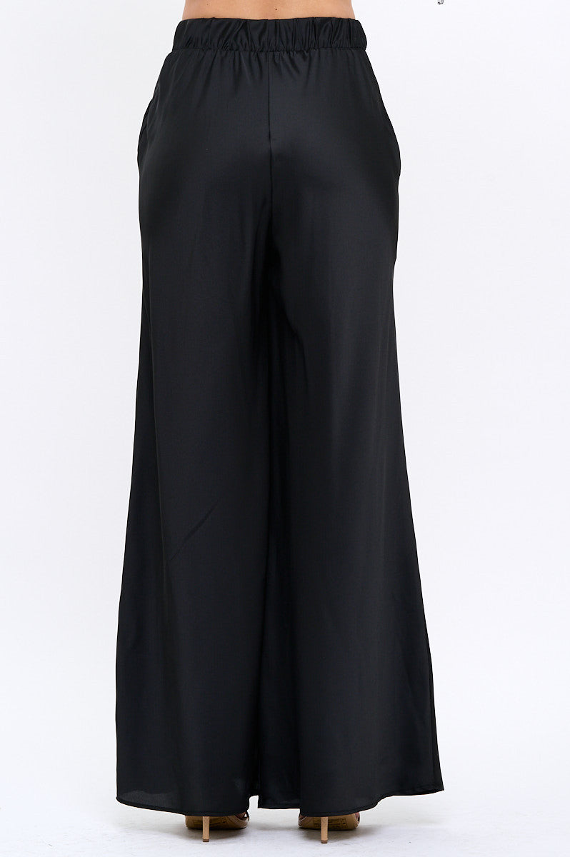 Stretch Satin Pants w/ Elastic Waist and Pockets-New Arrival-Reneecollection-Small-BLACK-Urbanheer