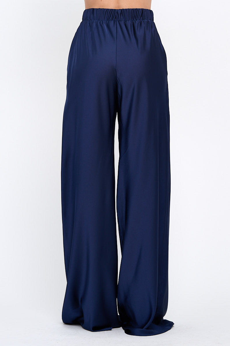 Stretch Satin Pants w/ Elastic Waist and Pockets-New Arrival-Reneecollection-Small-NAVY-Urbanheer