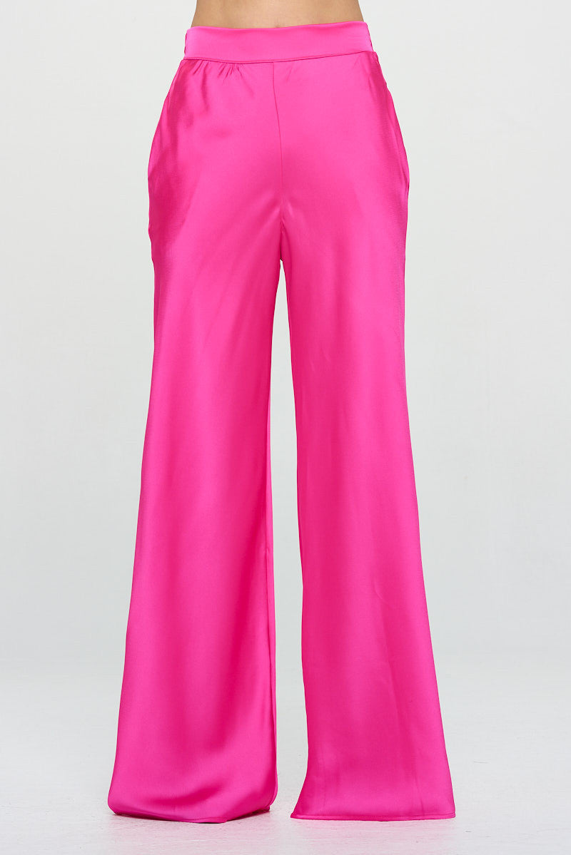 Stretch Satin Pants w/ Elastic Waist and Pockets-New Arrival-Reneecollection-Small-FUSCHIA-Urbanheer