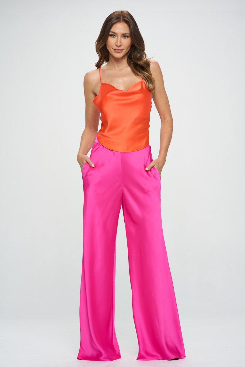 Stretch Satin Pants w/ Elastic Waist and Pockets-New Arrival-Reneecollection-Small-FUSCHIA-Urbanheer