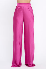 Stretch Satin Pants w/ Elastic Waist and Pockets-New Arrival-Reneecollection-Small-DARK FUSCHIA-Urbanheer