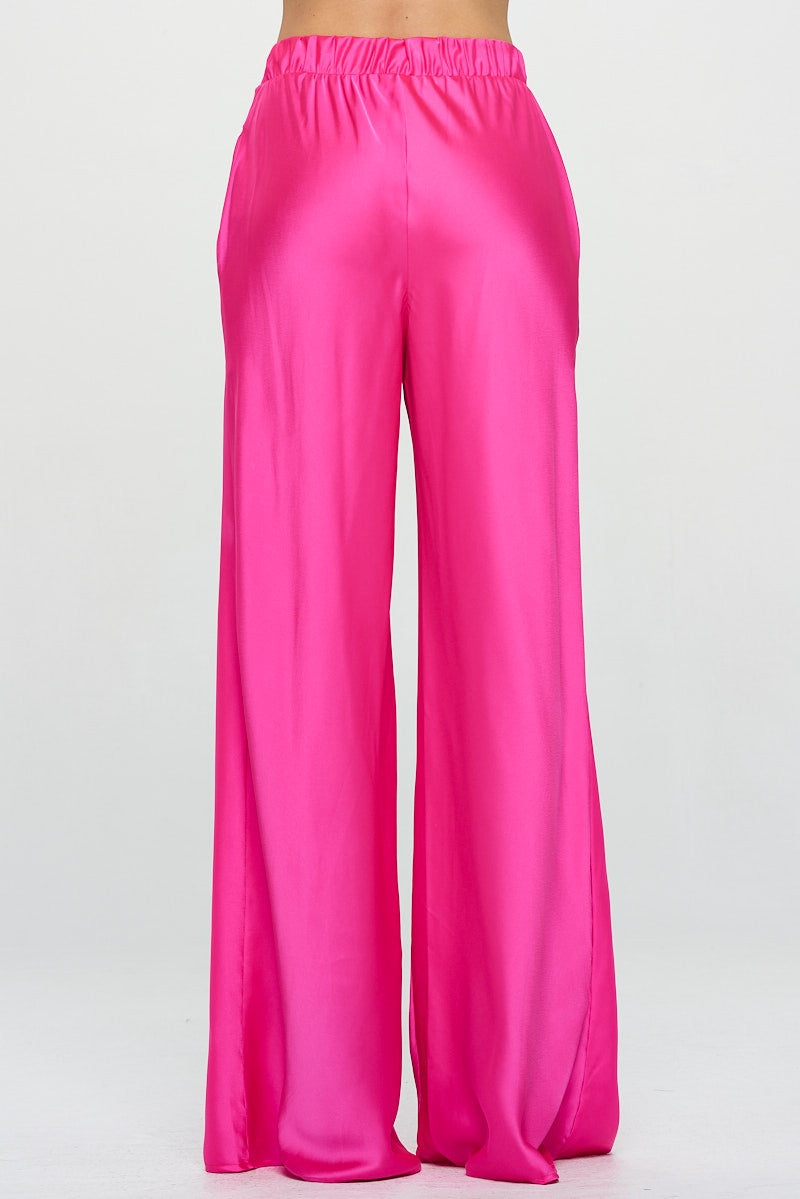 Stretch Satin Pants w/ Elastic Waist and Pockets-New Arrival-Reneecollection-Small-FUSCHIA-Urbanheer
