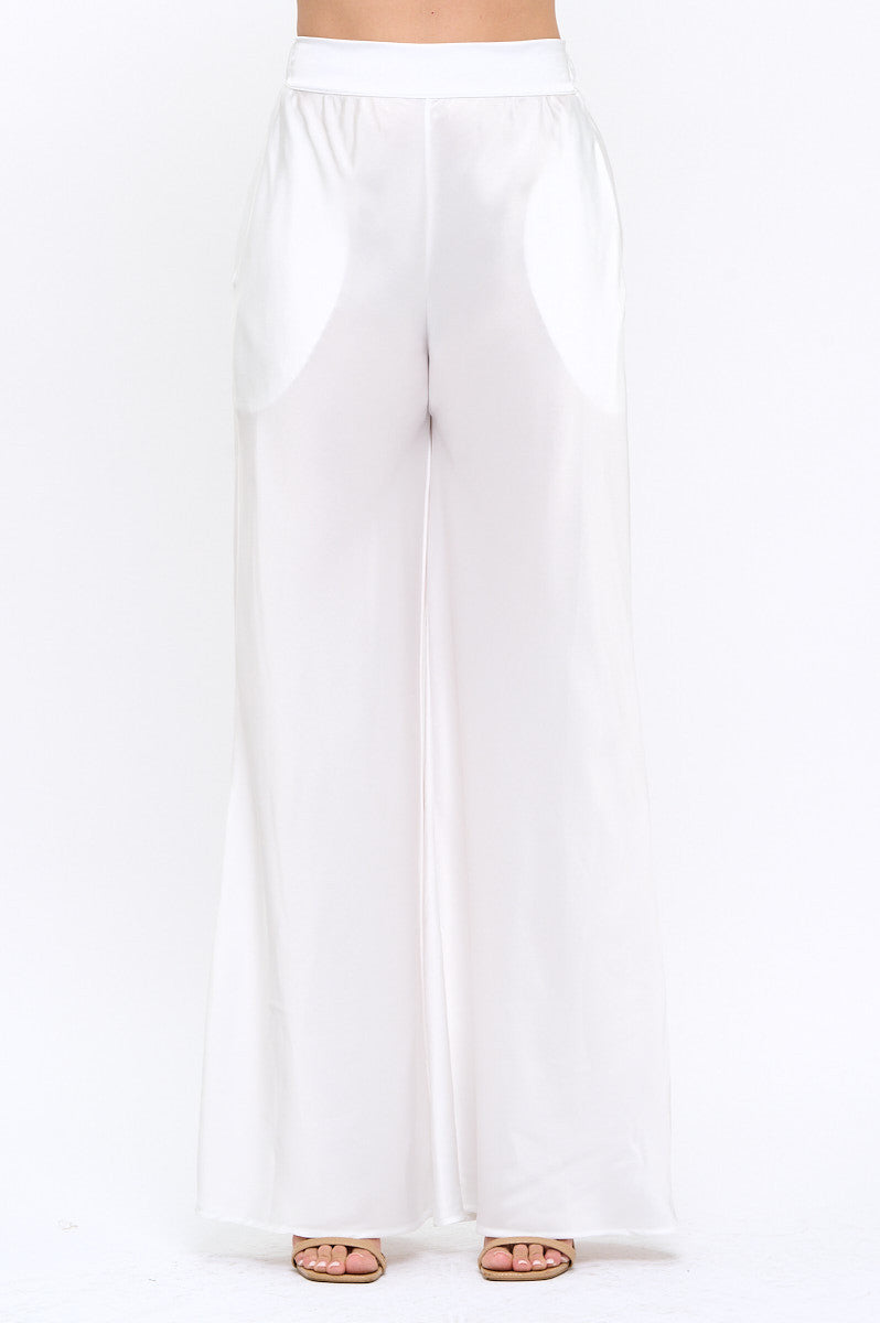 Stretch Satin Pants w/ Elastic Waist and Pockets-New Arrival-Reneecollection-Small-WHITE-Urbanheer