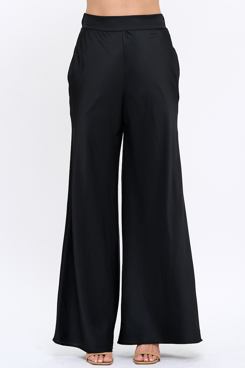 Stretch Satin Pants w/ Elastic Waist and Pockets-New Arrival-Reneecollection-Small-BLACK-Urbanheer