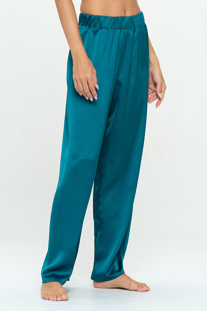 Stretch Satin Pants w/ Elastic Waist and Pockets-Pants-Reneecollection-Urbanheer