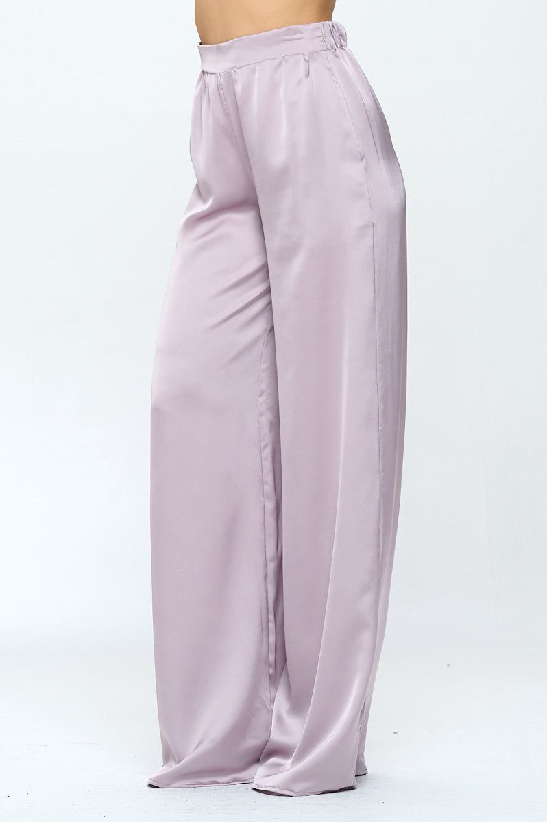 Stretch Satin Pants w/ Elastic Waist and Pockets-Pants-Reneecollection-Urbanheer