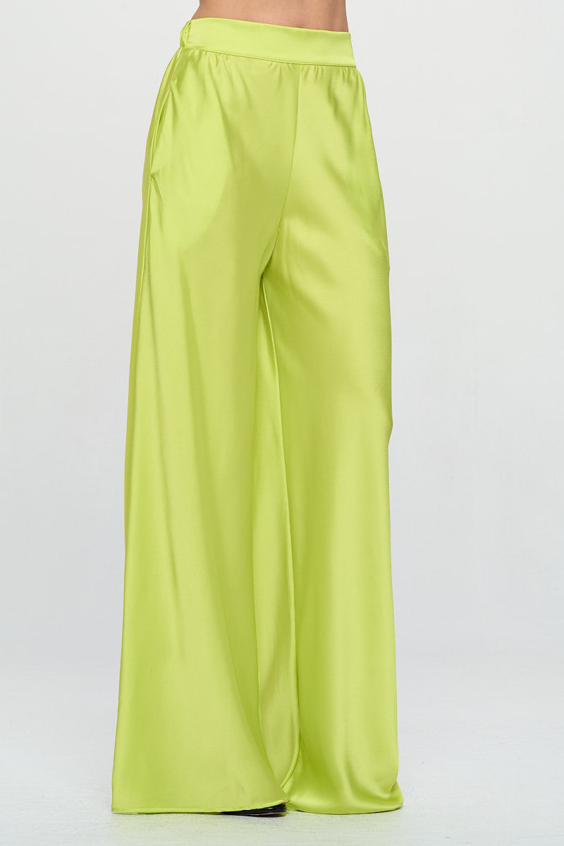 Stretch Satin Pants w/ Elastic Waist and Pockets-Pants-Reneecollection-Small-CITRON-Urbanheer