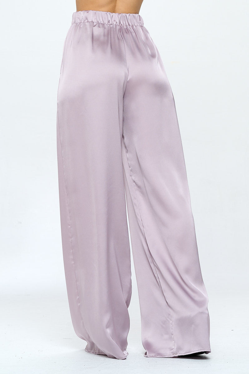 Stretch Satin Pants w/ Elastic Waist and Pockets-Pants-Reneecollection-Urbanheer
