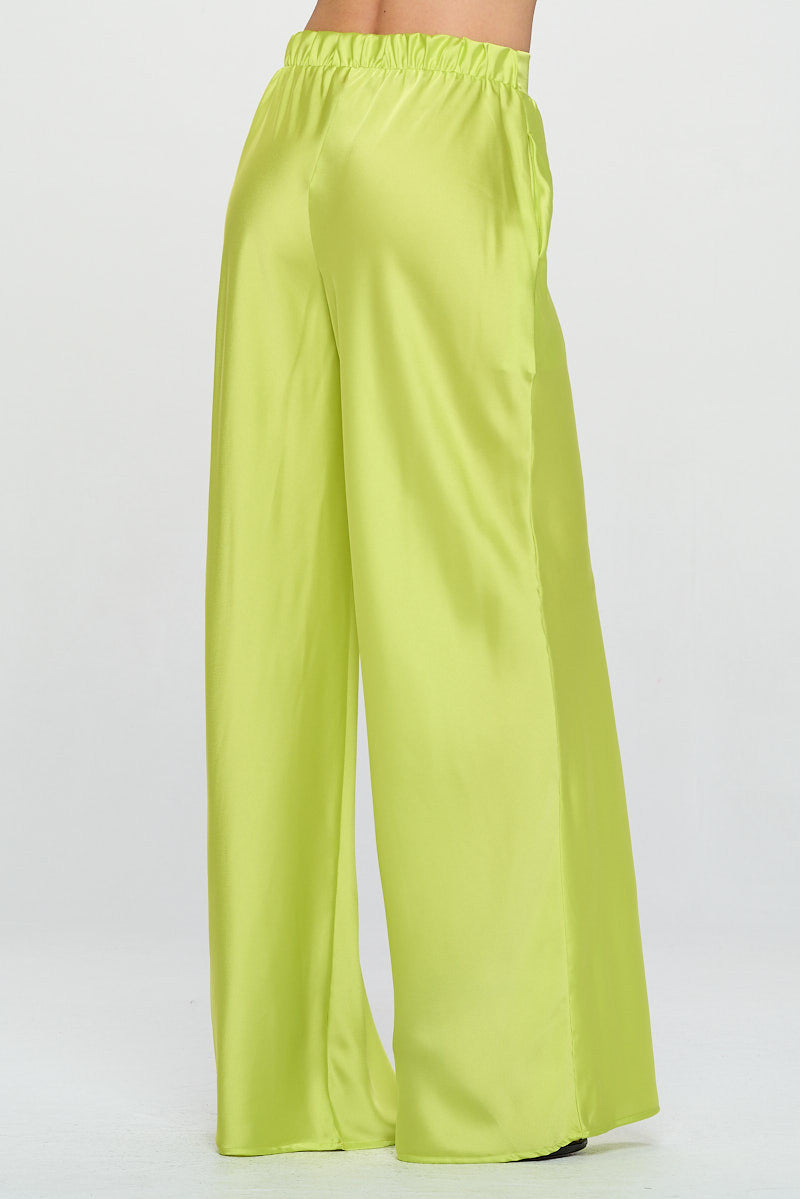 Stretch Satin Pants w/ Elastic Waist and Pockets-Pants-Reneecollection-Small-CITRON-Urbanheer