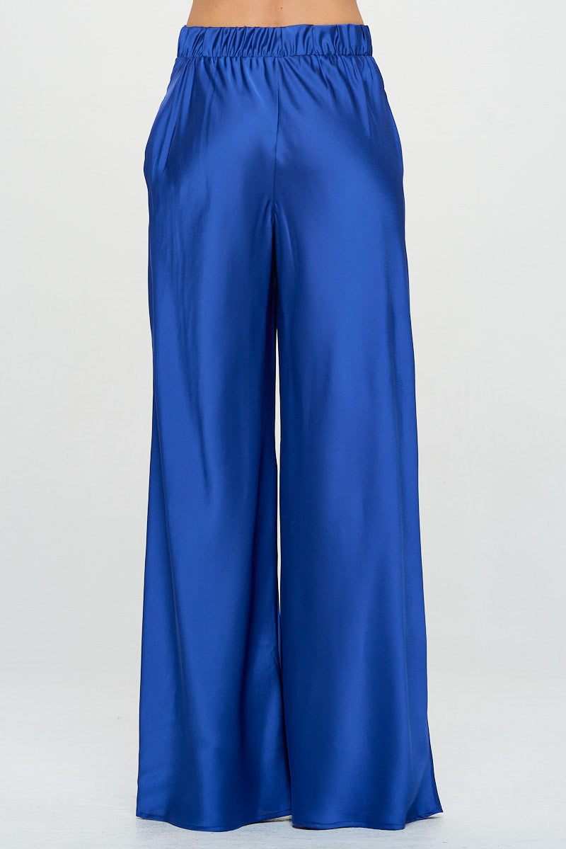 Stretch Satin Pants w/ Elastic Waist and Pockets-Pants-Reneecollection-Small-ROYAL BLUE-Urbanheer