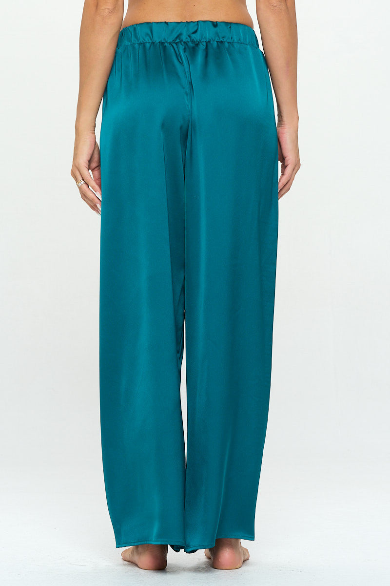 Stretch Satin Pants w/ Elastic Waist and Pockets-Pants-Reneecollection-Urbanheer