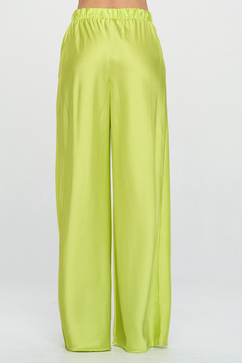 Stretch Satin Pants w/ Elastic Waist and Pockets-Pants-Reneecollection-Small-CITRON-Urbanheer
