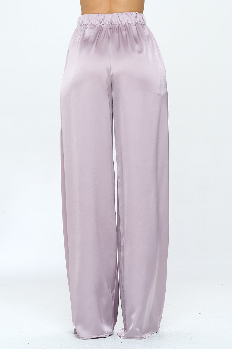 Stretch Satin Pants w/ Elastic Waist and Pockets-Pants-Reneecollection-Urbanheer