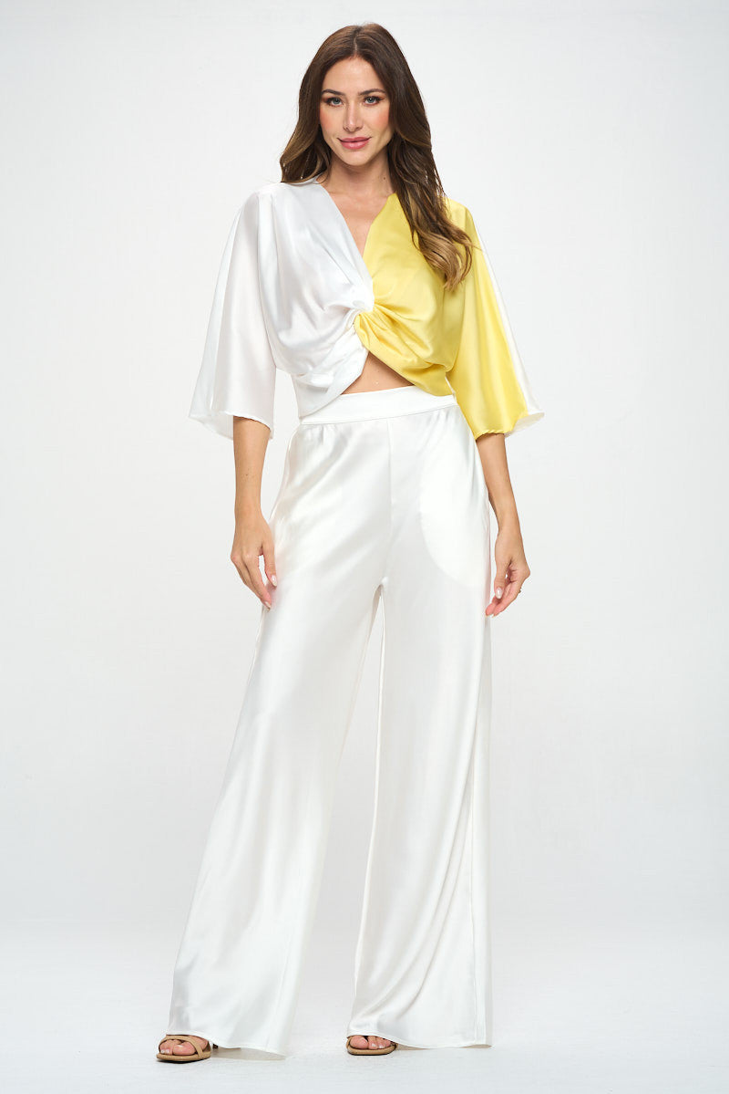 Stretch Satin Pants w/ Elastic Waist and Pockets-Pants-Reneecollection-Small-WHITE-Urbanheer