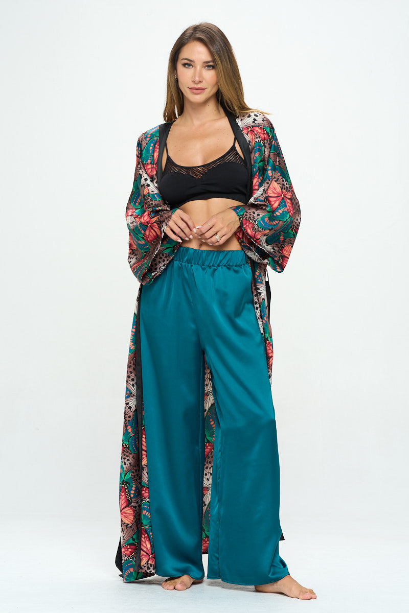 Stretch Satin Pants w/ Elastic Waist and Pockets-Pants-Reneecollection-Urbanheer