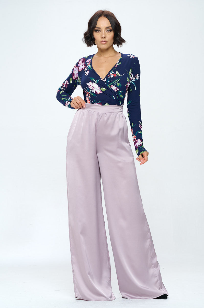 Stretch Satin Pants w/ Elastic Waist and Pockets-Pants-Reneecollection-Urbanheer