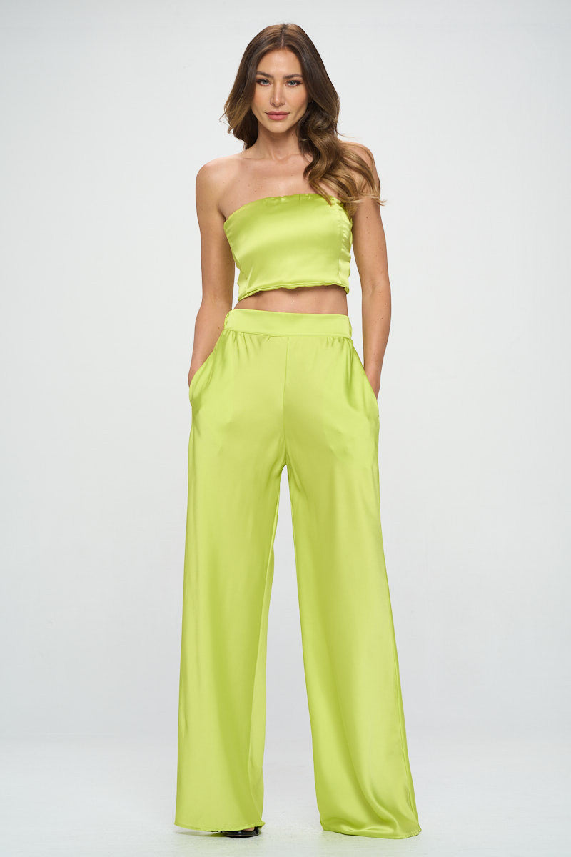 Stretch Satin Pants w/ Elastic Waist and Pockets-Pants-Reneecollection-Small-CITRON-Urbanheer