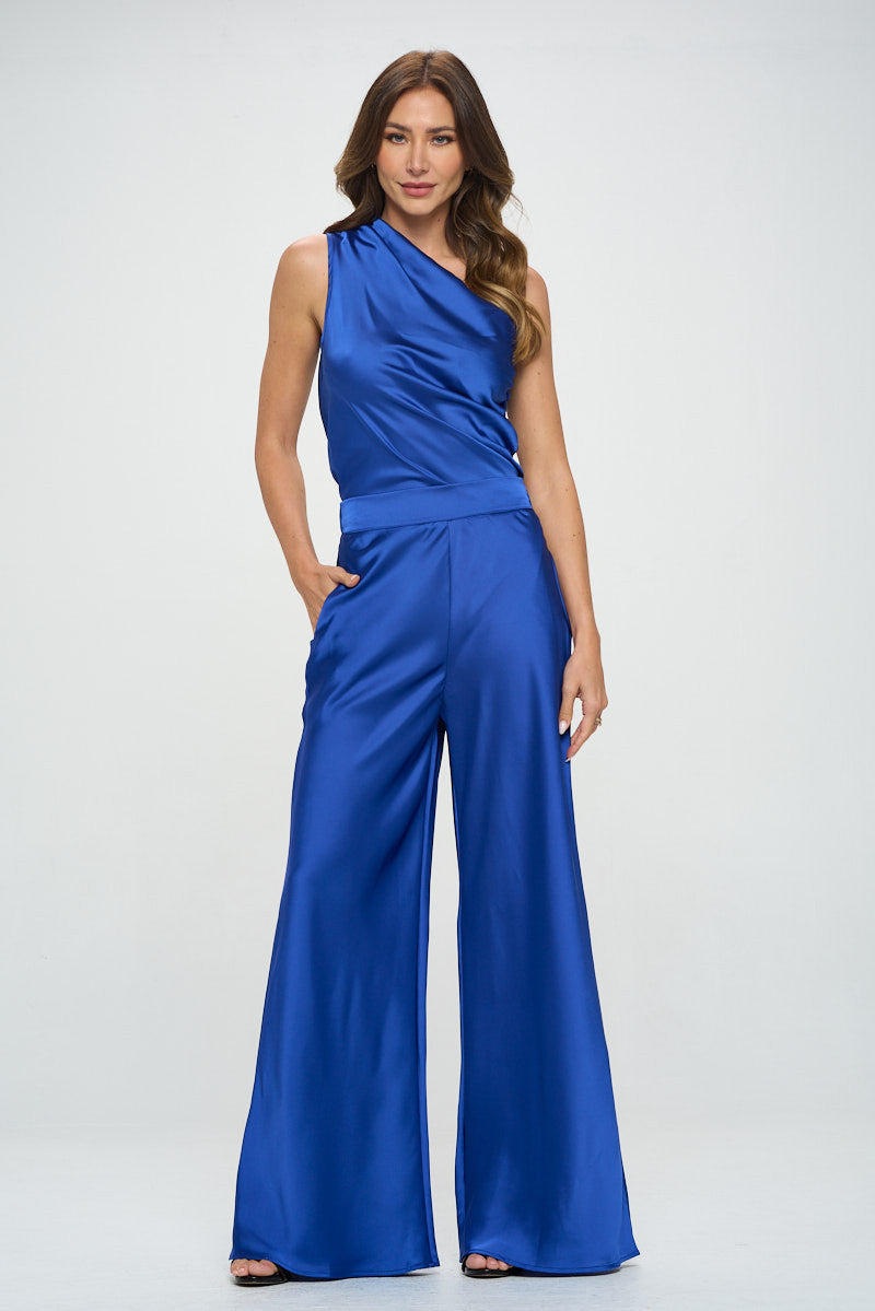 Stretch Satin Pants w/ Elastic Waist and Pockets-Pants-Reneecollection-Small-ROYAL BLUE-Urbanheer