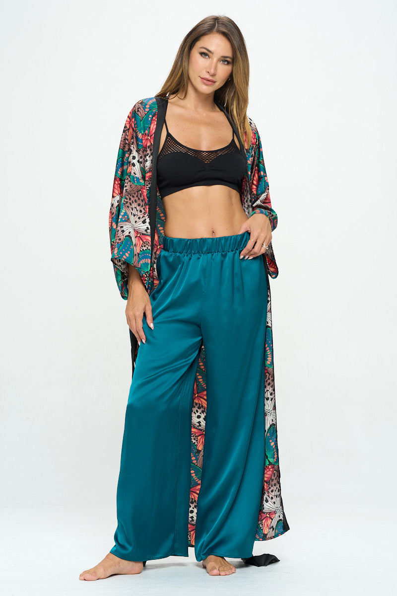 Stretch Satin Pants w/ Elastic Waist and Pockets-Pants-Reneecollection-Urbanheer