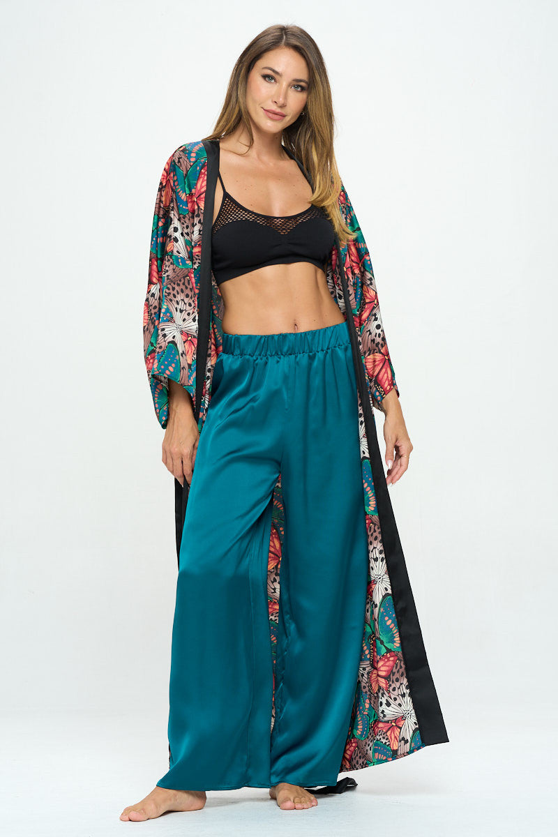 Stretch Satin Pants w/ Elastic Waist and Pockets-Pants-Reneecollection-Urbanheer