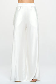 Stretch Satin Pants w/ Elastic Waist and Pockets-Pants-Reneecollection-Small-WHITE-Urbanheer