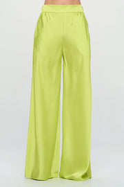 Stretch Satin Pants w/ Elastic Waist and Pockets-Pants-Reneecollection-Small-CITRON-Urbanheer