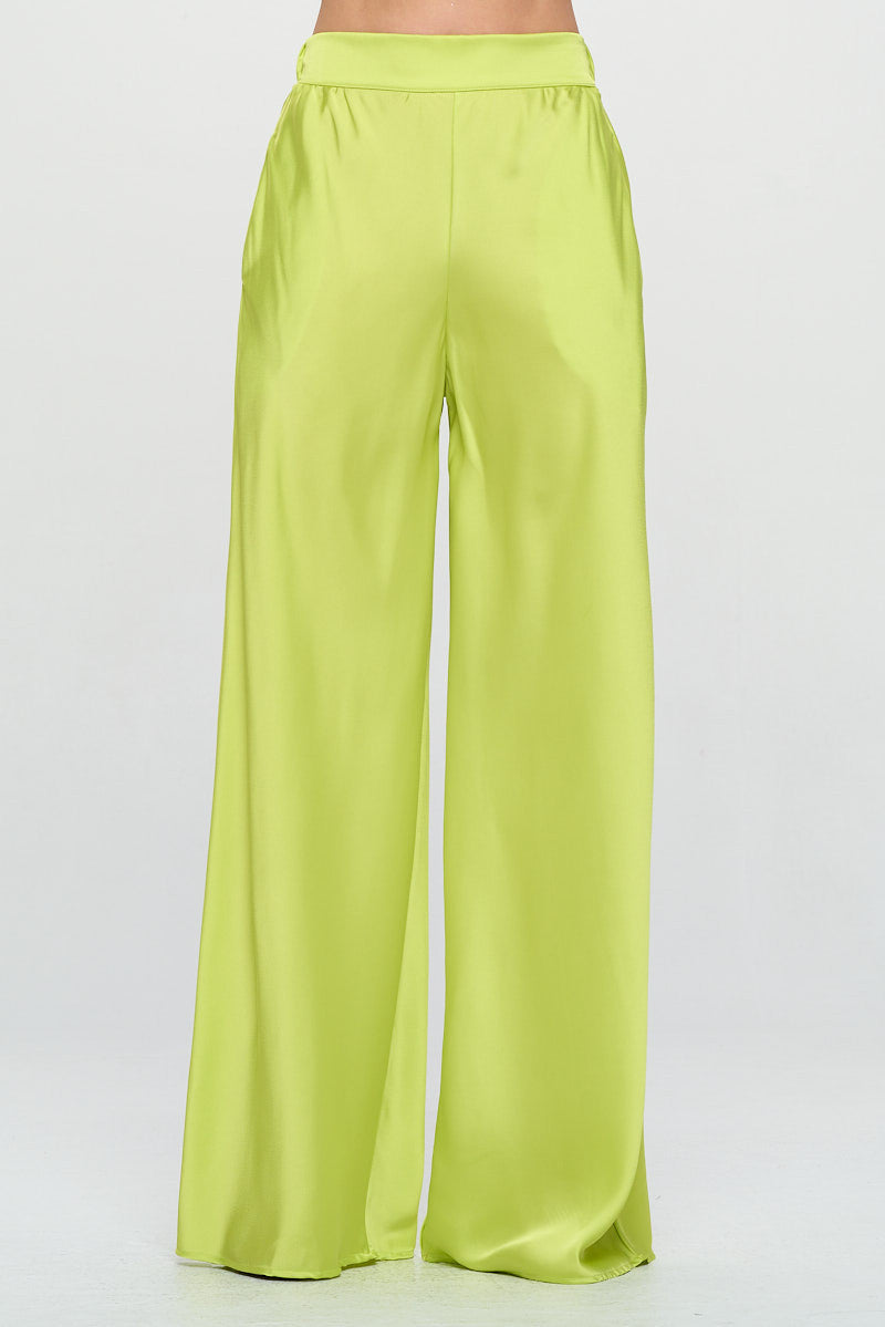 Stretch Satin Pants w/ Elastic Waist and Pockets-Pants-Reneecollection-Small-CITRON-Urbanheer