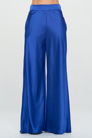 Stretch Satin Pants w/ Elastic Waist and Pockets-Pants-Reneecollection-Small-ROYAL BLUE-Urbanheer