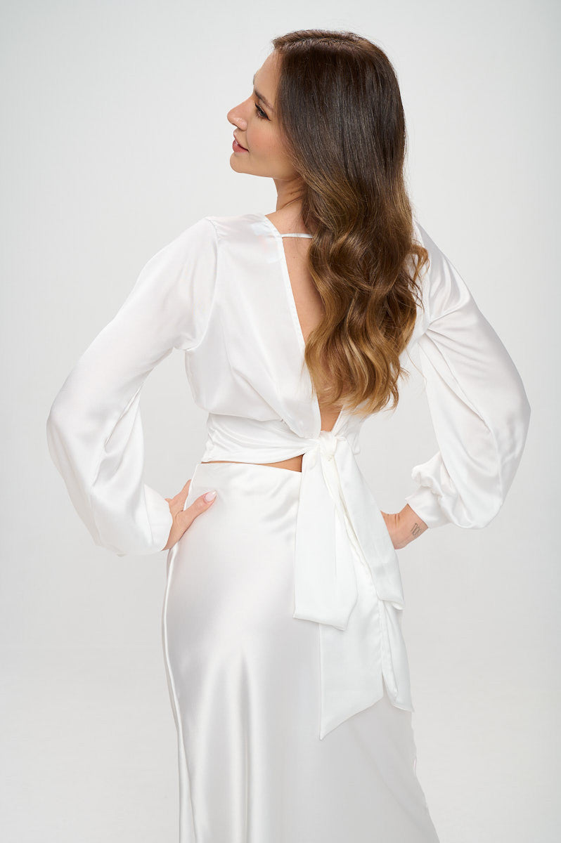 Stretch Satin Solid V neck Top with Open Back-New Arrival-Reneecollection-Small-IVORY-Urbanheer