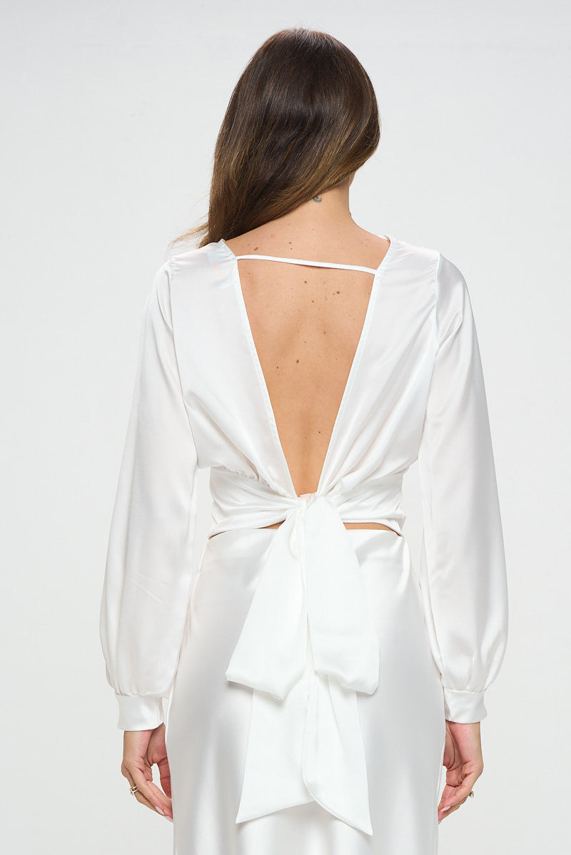 Stretch Satin Solid V neck Top with Open Back-New Arrival-Reneecollection-Small-IVORY-Urbanheer