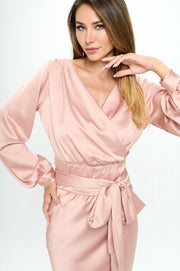 Stretch Satin Solid V neck Top with Open Back-Tops-Reneecollection-Urbanheer