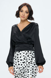 Stretch Satin Solid V neck Top with Open Back-Tops-Reneecollection-Urbanheer