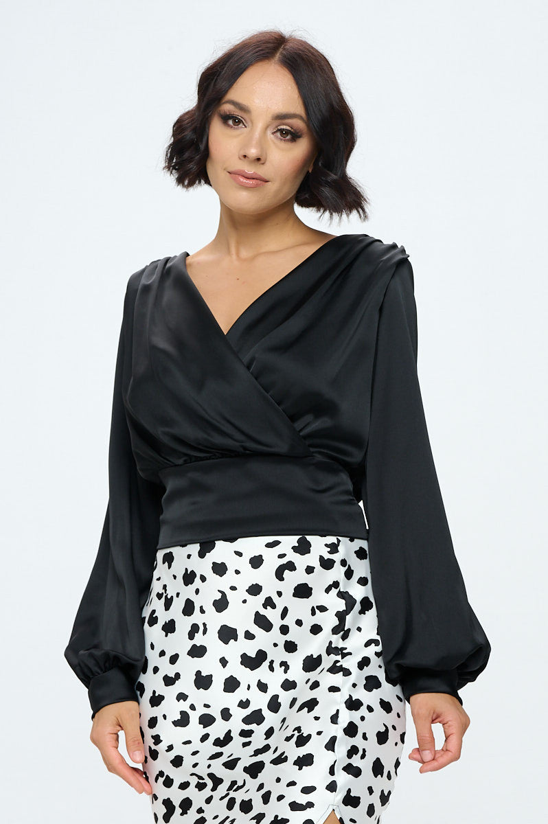 Stretch Satin Solid V neck Top with Open Back-Tops-Reneecollection-Urbanheer