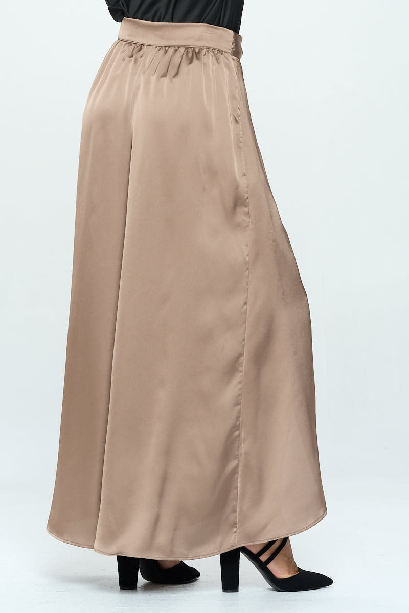 Stretch Satin Split Wide Leg Pants with Tie-Pants-Reneecollection-Urbanheer