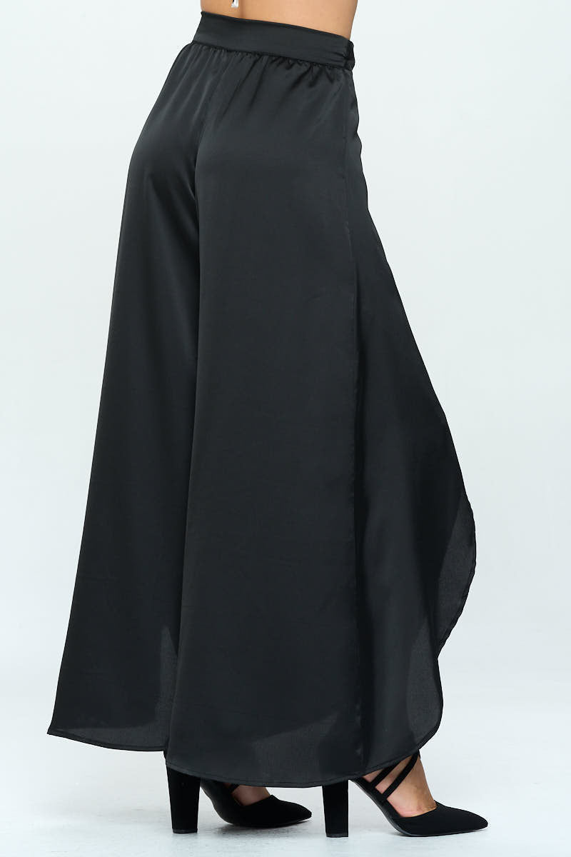 Stretch Satin Split Wide Leg Pants with Tie-Pants-Reneecollection-Urbanheer