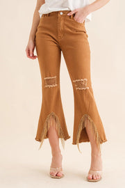 Stretch Twill Distressed Knee Fringe Leg Jeans-Jeans-Blue B-S-CAMEL-Urbanheer