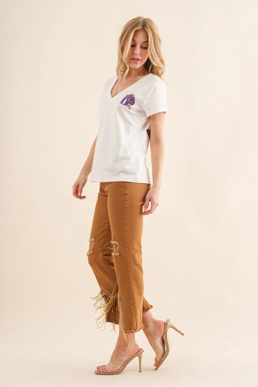 Stretch Twill Distressed Knee Fringe Leg Jeans-Jeans-Blue B-S-CAMEL-Urbanheer