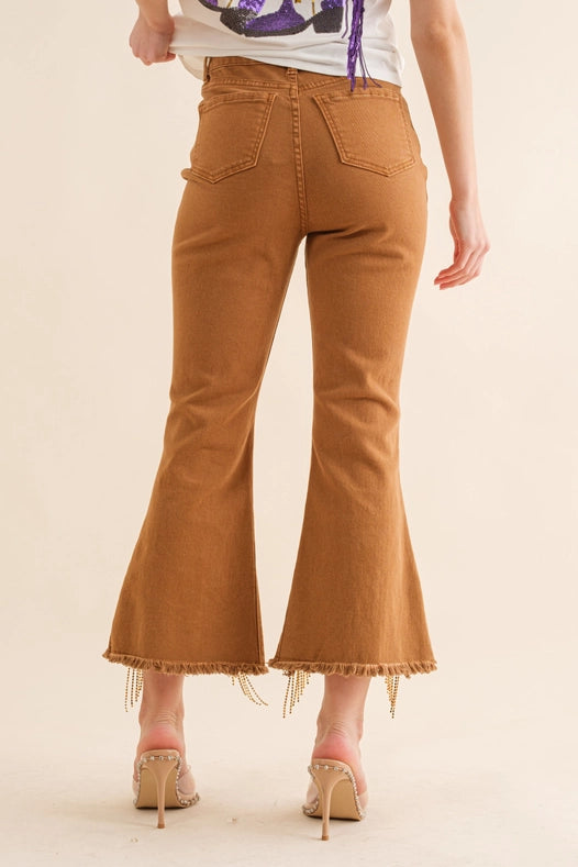 Stretch Twill Distressed Knee Fringe Leg Jeans-Jeans-Blue B-S-CAMEL-Urbanheer