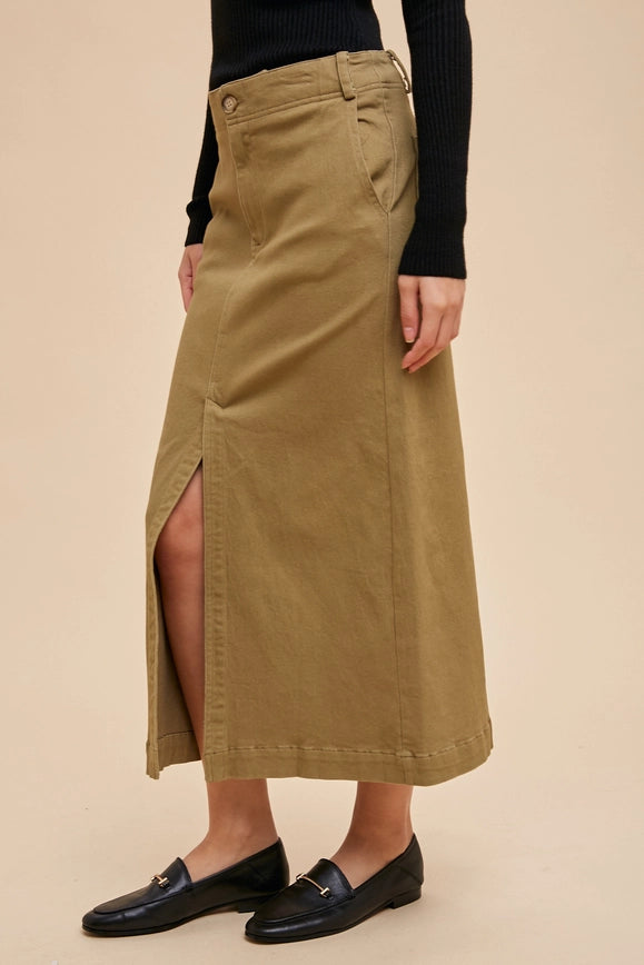 Stretch Twill Pencil Skirt Utility Olive-Skirt-In Loom-S-Urbanheer