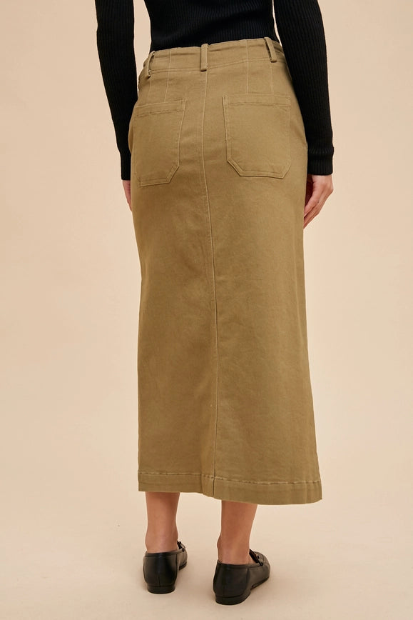 Stretch Twill Pencil Skirt Utility Olive-Skirt-In Loom-S-Urbanheer